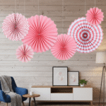 Paper Fan For Decoration, Assorted Colour, 6 pcs, Pink