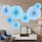 Paper Fan For Decoration, Assorted Colour, 6 pcs, Blue