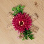 Sunflower Ribbon Leaf Flower Bunch Rani Colour