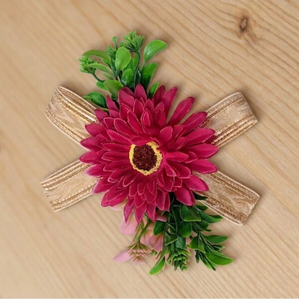 Sunflower Ribbon Leaf Flower Bunch Rani Colour