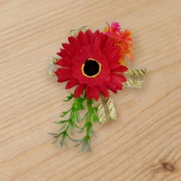 Sunflower Ribbon Leaf Flower Bunch Red Colour
