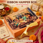Ribbon Collapsible / Hamper Box – RB Peach (9 × 7 × 3 Inches) | BK-94 Raksha Bandhan Box
