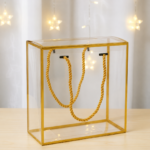 Transparent PVC Golden Hamper Box with Rope Handle (8 × 3.5 × 8 Inches) | PVC-HB02