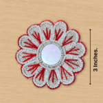 Red & White Beaded Mirror Flower Patch ( Pack of 6 )