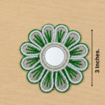 Green & White Beaded Mirror Flower Patch ( Pack of 6 )