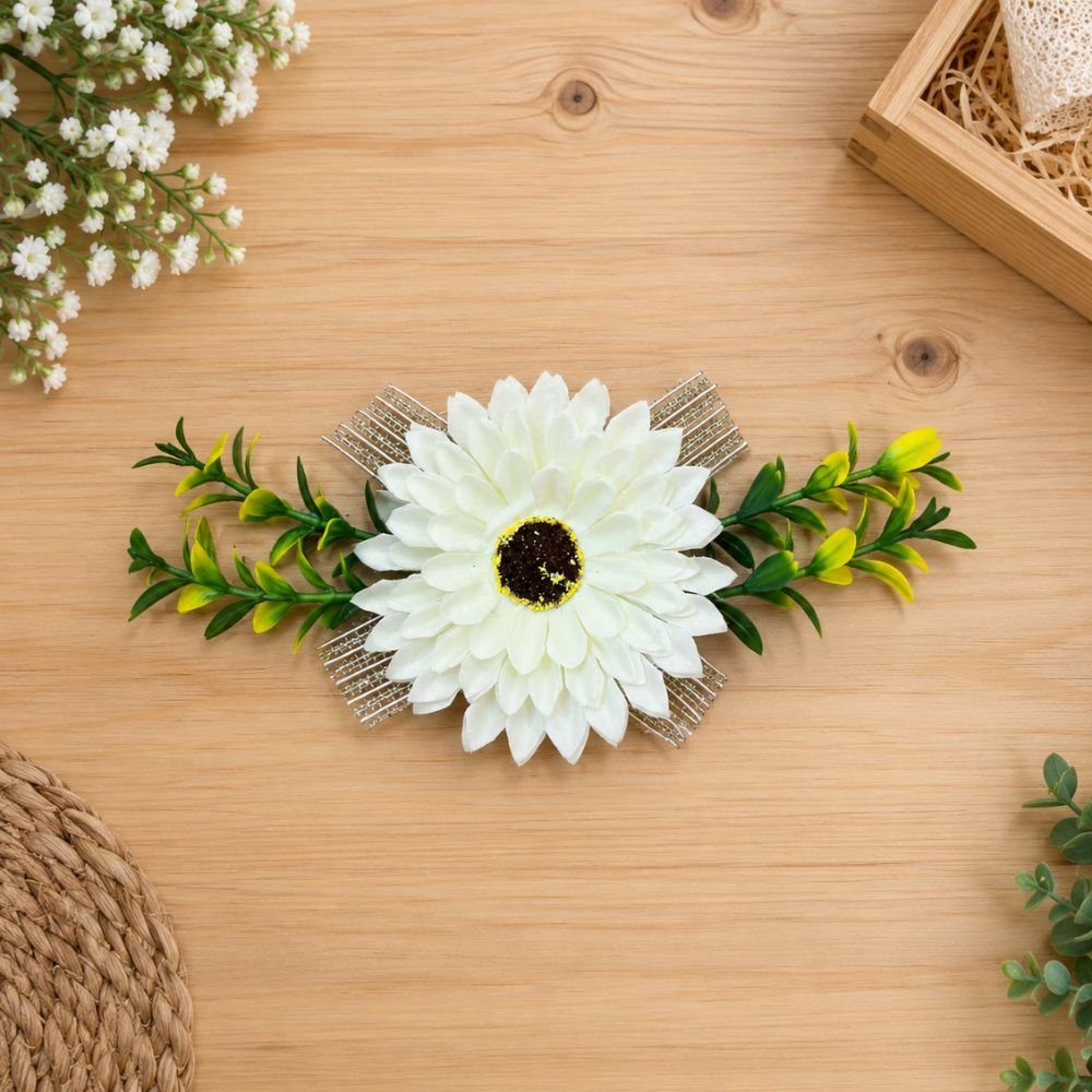 Pack Of 80 Pices. (2) Sunflower Net Wire Silver Ribbon Bunch White Colour - Image 1