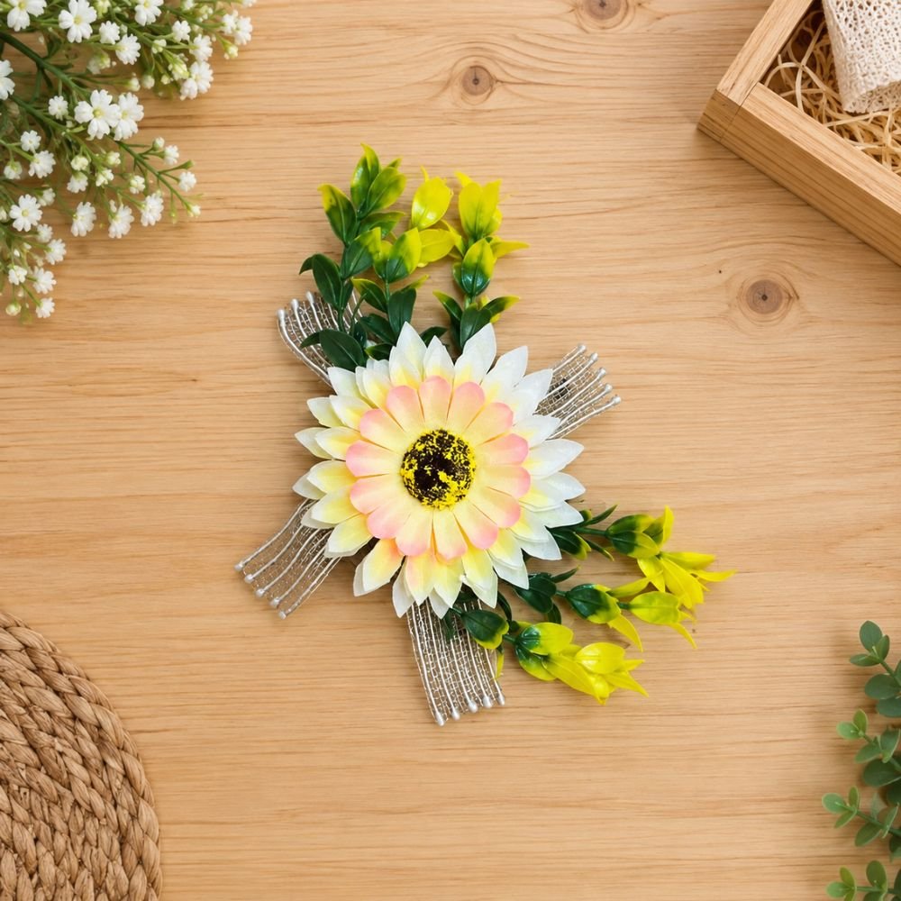Pack Of 80 Pices. (3) Sunflower Net Wire Silver Ribbon Bunch Off White Colour - Image 1