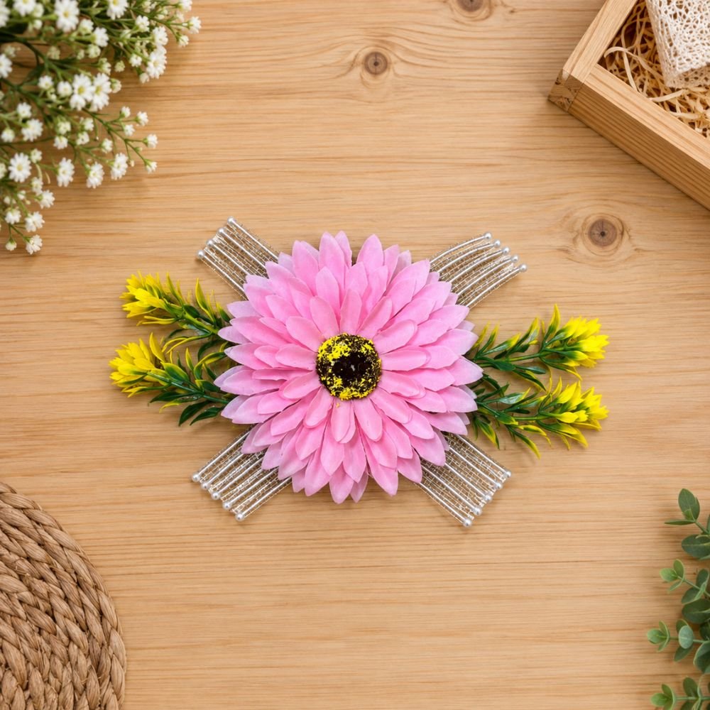 Pack Of 80 Pices. (4) Sunflower Net Wire Silver Ribbon Bunch Pink Colour - Image 1