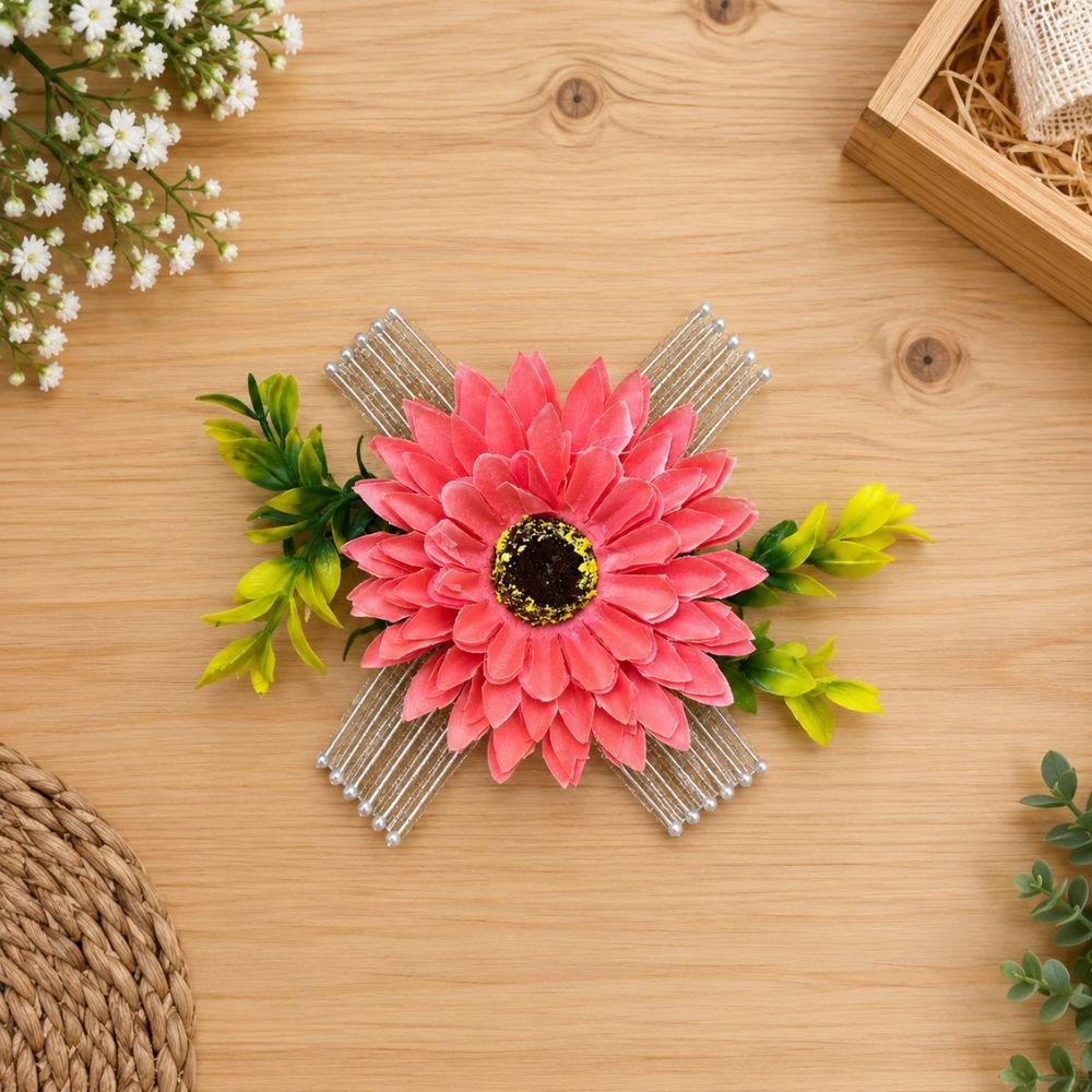 Pack Of 80 Pices. (5) Sunflower Net Wire Silver Ribbon Bunch Peach Colour - Image 1