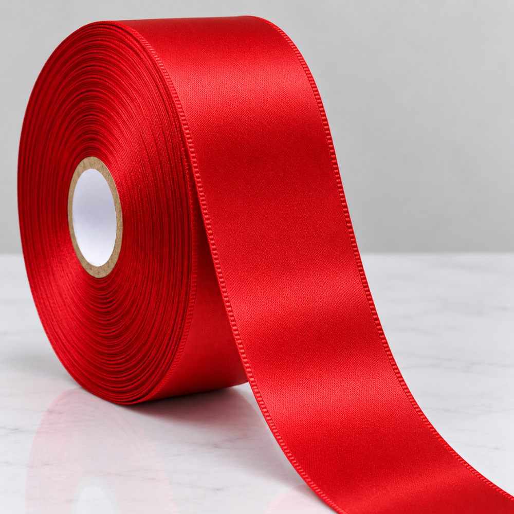 Pack Of 80 Pices. (55) Satin Ribbon Red Color ( 2 inch. ) ( 18 Mtrs. ) - Image 1