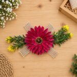 Sunflower Net Wire Silver Ribbon Bunch Rani Pink Colour